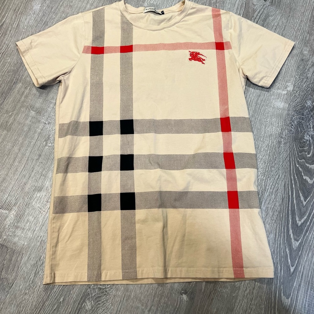Burberry Beige and Red Checkered Men's Shirt